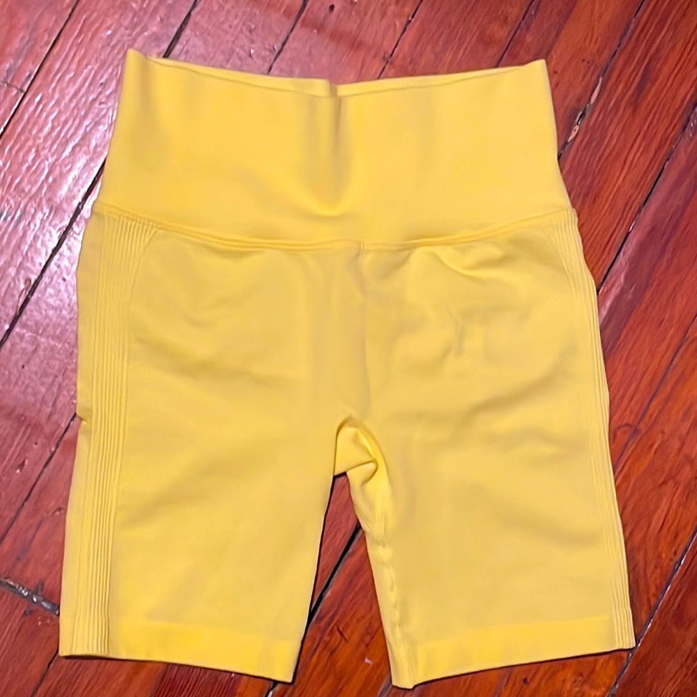 Yellow athletic biker shorts